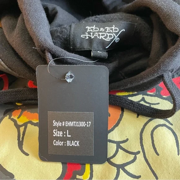 Ed Hardy Black Hoodie King Cobra Snake Eagle Mens Size Large "Love Kills Slowly" - Picture 5 of 15
